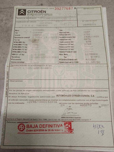 CITROEN XSARA PICASSO — vehículo donante para recambios 