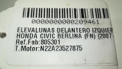 ELEVALUNAS DELANTERO IZQUIERDO, HONDA, CIVIC 5 PUERTAS (FK)