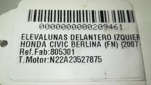  ELEVALUNAS DELANTERO IZQUIERDO, HONDA, CIVIC 5 PUERTAS (FK) 