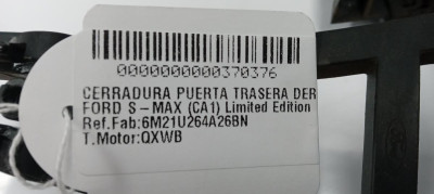 CERRADURA PUERTA TRASERA DERECHA, FORD, S-MAX (CA1)
