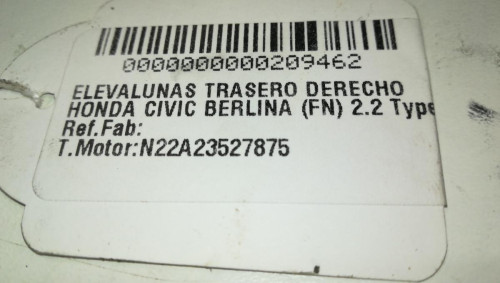  ELEVALUNAS TRASERO DERECHO HONDA CIVIC 5 PUERTAS (FK) 