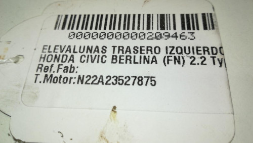  ELEVALUNAS TRASERO IZQUIERDO HONDA CIVIC 5 PUERTAS (FK) 