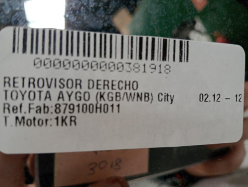 RETROVISOR DERECHO TOYOTA AYGO (KGB/WNB) 