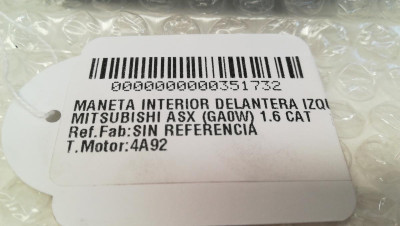 MANETA INTERIOR DELANTERA IZQUIERDA, MITSUBISHI, ASX (GA0W)