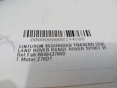CINTURON SEGURIDAD TRASERO IZQUIERDO, LAND ROVER, RANGE ROVER SPORT