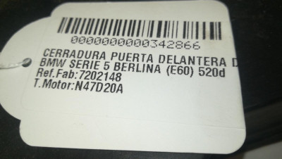 CERRADURA PUERTA DELANTERA DERECHA, BMW, SERIE 5 BERLINA (E60)