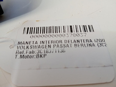 MANETA INTERIOR DELANTERA IZQUIERDA, VOLKSWAGEN, PASSAT BERLINA (3C2)