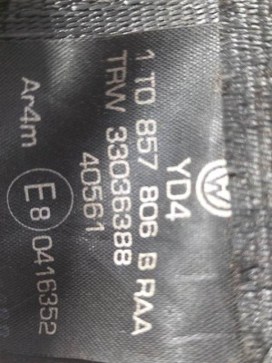 CINTURON SEGURIDAD TRASERO DERECHO, VOLKSWAGEN, TOURAN (1T1)