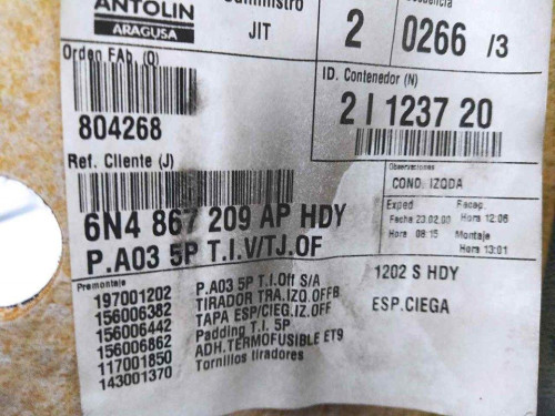 GUARNECIDO PUERTA TRASERA IZQUIERDA Volkswagen POLO III BERLINA (6N2) 
