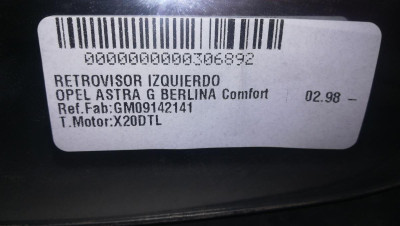 RETROVISOR IZQUIERDO, OPEL, ASTRA G BERLINA